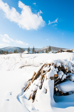 雪乡 雪村 蓝天雪景