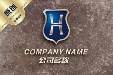 H字母盾牌logo设计