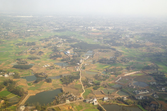 航拍成都平原 田园田野风光