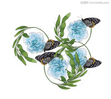 藍(lán)色花與蝴蝶