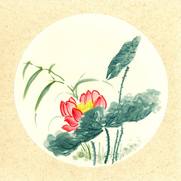 荷花國(guó)畫 夏荷圖