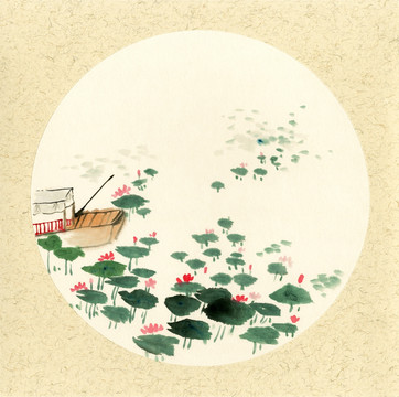 國(guó)畫(huà)荷花 荷塘泛周圖