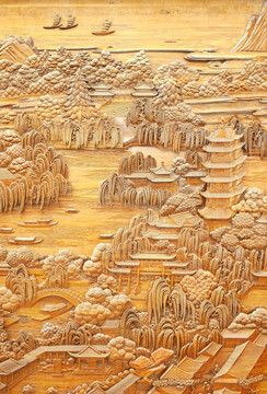木雕山水壁画
