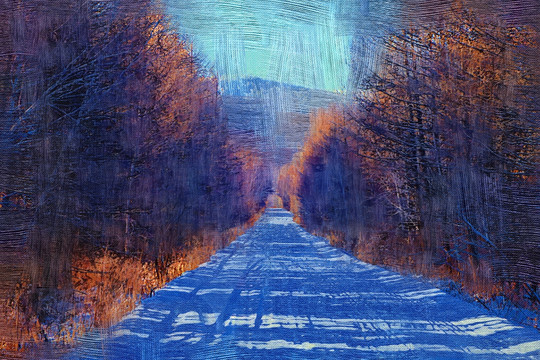 電腦油畫 森林雪路