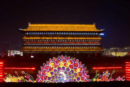 城楼 夜景 西安永宁门