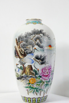 松鹤牡丹花瓶