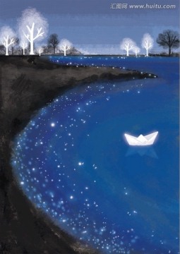 手機(jī)殼書本封面夜色手繪插畫