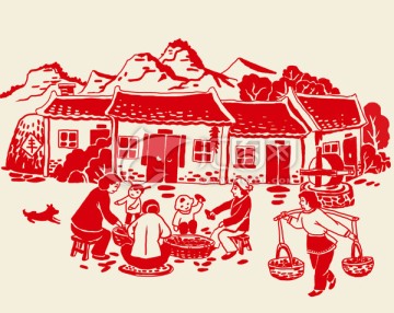 剪紙風(fēng)格農(nóng)家院