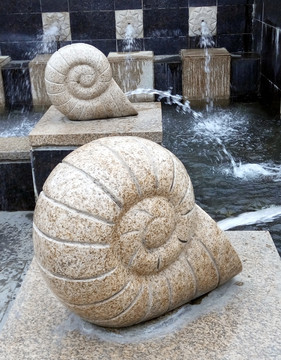 石雕海螺喷泉