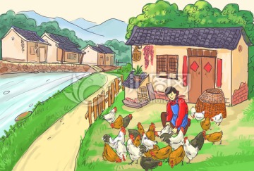 農(nóng)婦喂雞