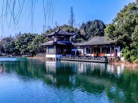 西湖风景 西湖倒映 三潭印月