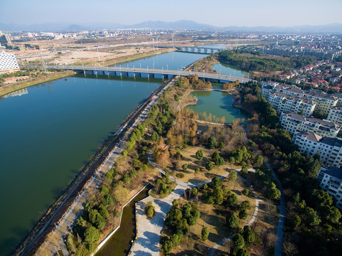 金华月亮湾公园航拍全景