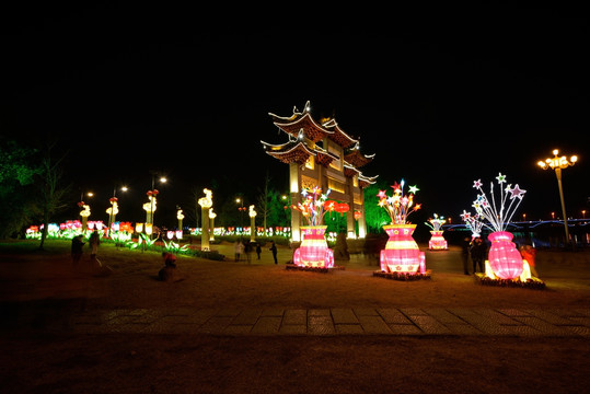 兰溪市中洲公园夜景 花灯会