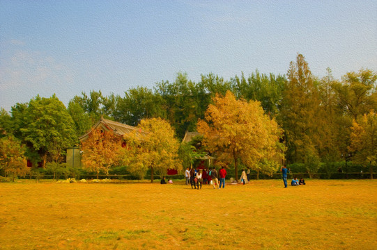 电脑油画 校园秋色