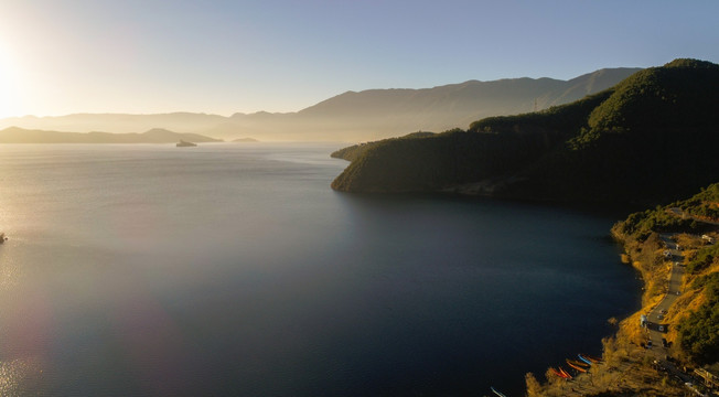 泸沽湖 航拍 俯视