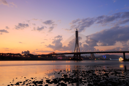 夕阳 黄昏 西双版纳大桥