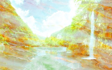 流水生財山水風(fēng)景大理石紋背景墻