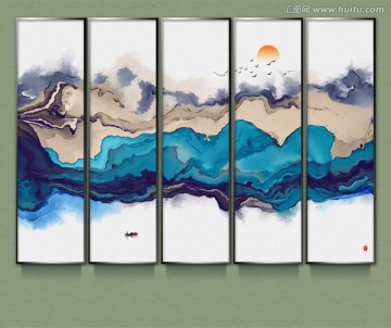 新中式客廳沙發(fā)水墨裝飾畫