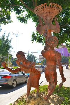 景洪城市雕塑 佤族雕塑