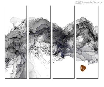 高清水墨四联画