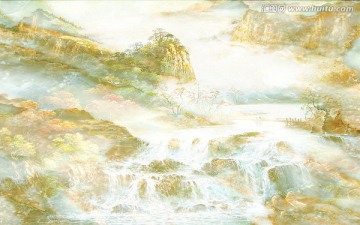 新中式山水風(fēng)景大理石紋背景墻
