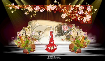新中式中國(guó)風(fēng)婚禮舞臺(tái)效果圖