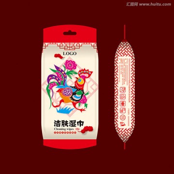 潔膚濕巾10片獨(dú)立剪紙公雞