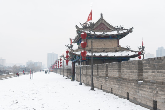 西安古城墙雪景