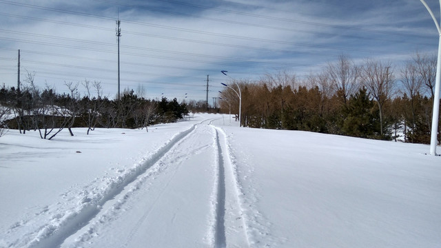 雪地车辙，雪地行车