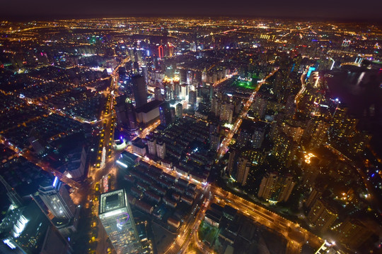 俯拍上海城市夜景