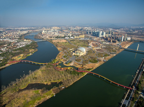 金华燕尾洲彩虹桥全景