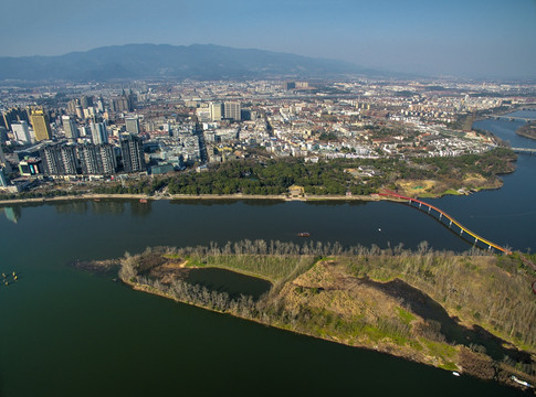 金华婺江燕尾洲全景