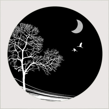 黑白装饰画 月亮 月牙 合层