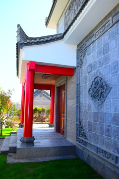 唐语砖雕山墙照壁