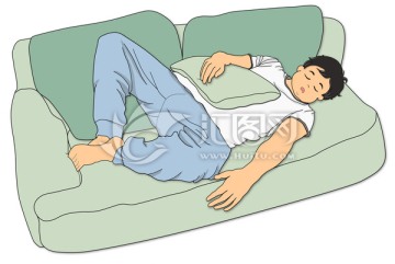 卡通手绘男孩沙发上睡觉做梦