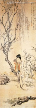 陳崇光 柳下曉妝圖