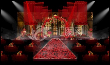紅金色婚禮儀式區(qū)效果圖