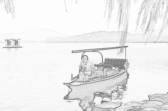 杭州西湖線描