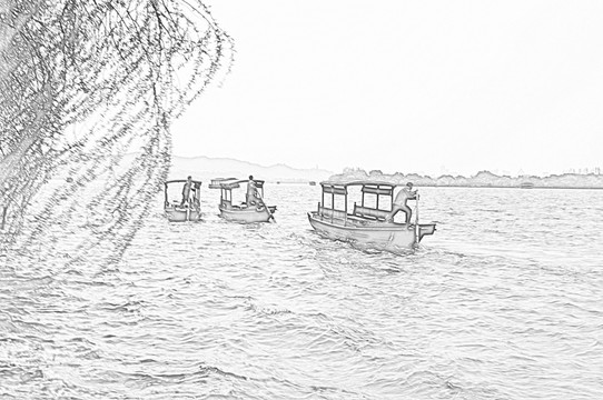 杭州西湖線描