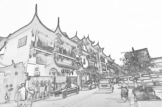 復(fù)古建筑線描