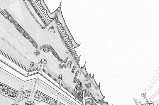 復(fù)古建筑線描