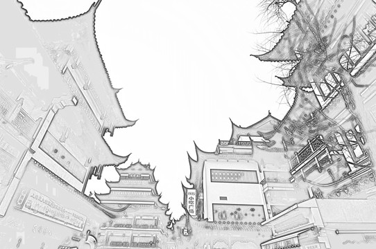 復(fù)古建筑線描