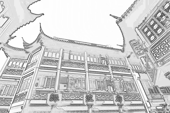 上海建筑線描