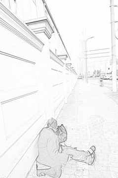 上海街景線描