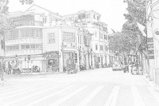 廣州西關(guān)建筑線描