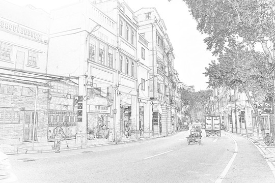廣州西關(guān)建筑線描