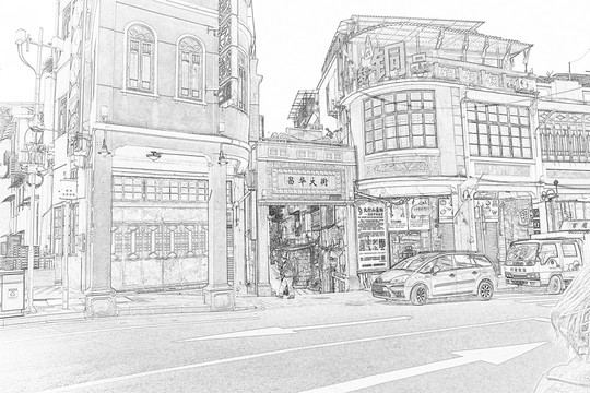 廣州西關(guān)建筑線描