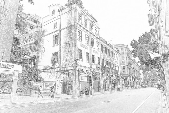 廣州西關(guān)建筑線描