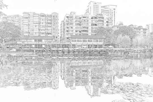 公園景觀線描