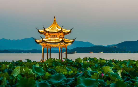 西湖的夜景 集贤亭